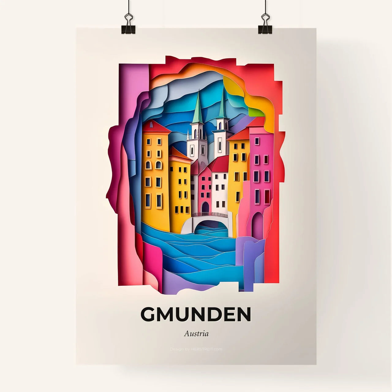 Vivid Gmunden, Austria, Colorful Poster