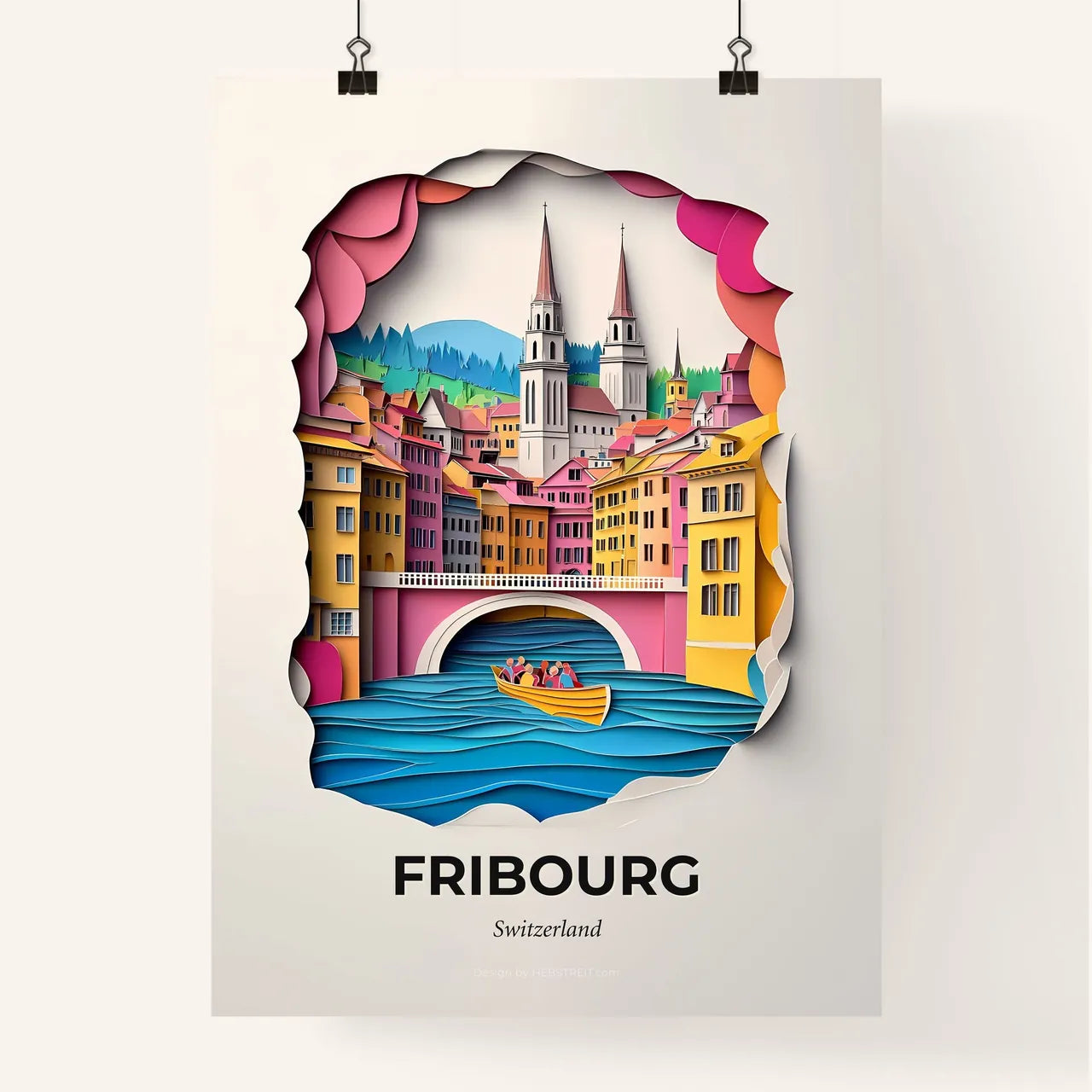 Vivid Fribourg, Switzerland, Colorful Poster
