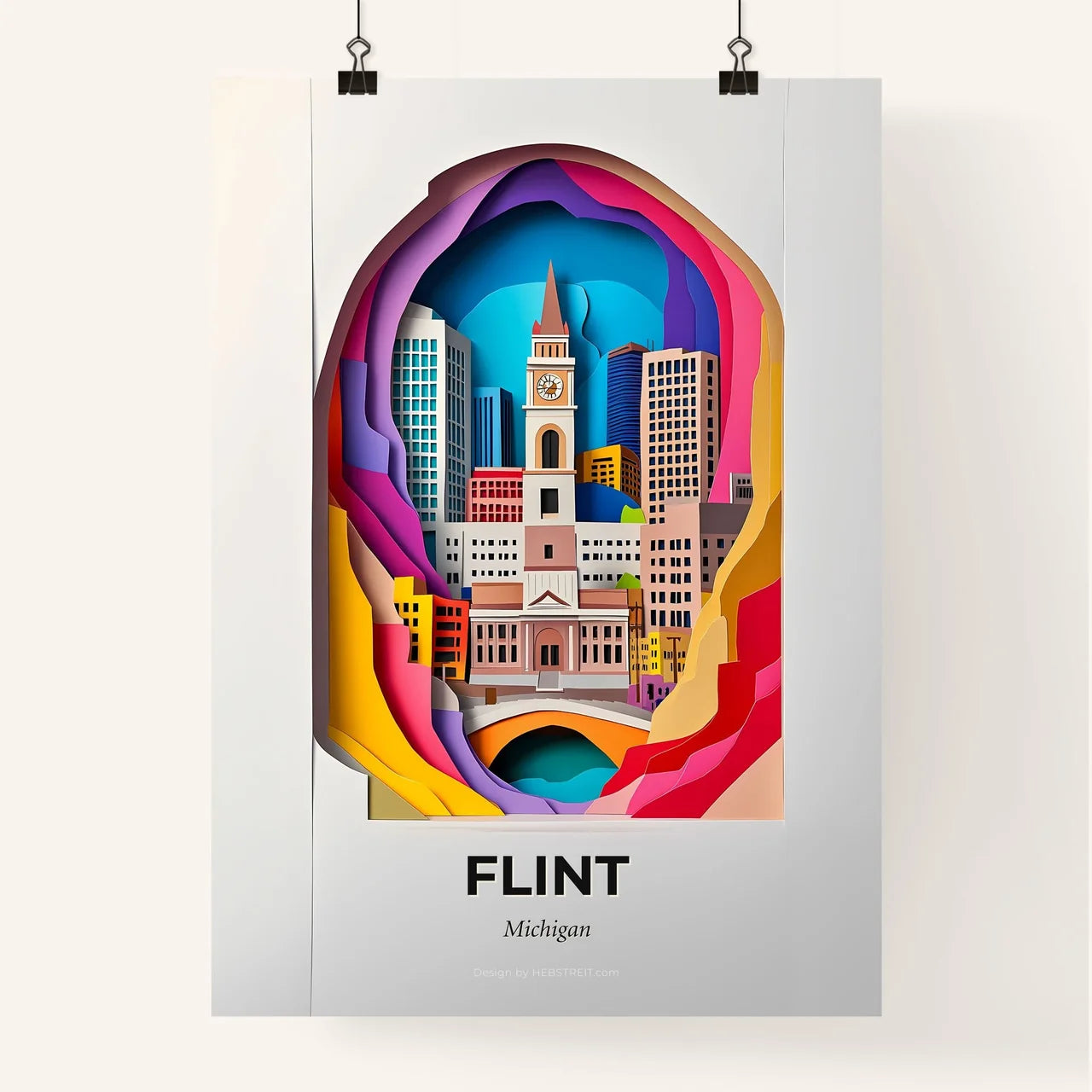 Vivid Flint, Michigan, Colorful Poster