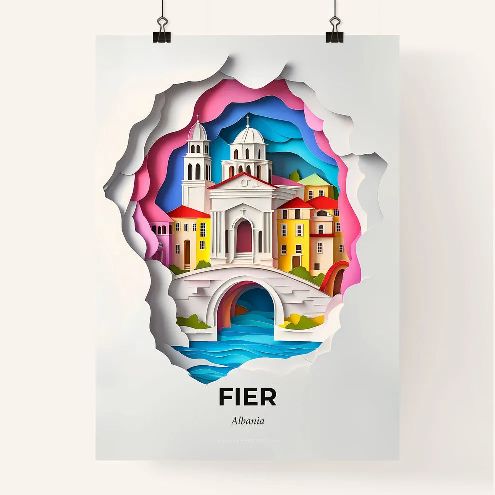Vivid Fier, Albania, Colorful Poster