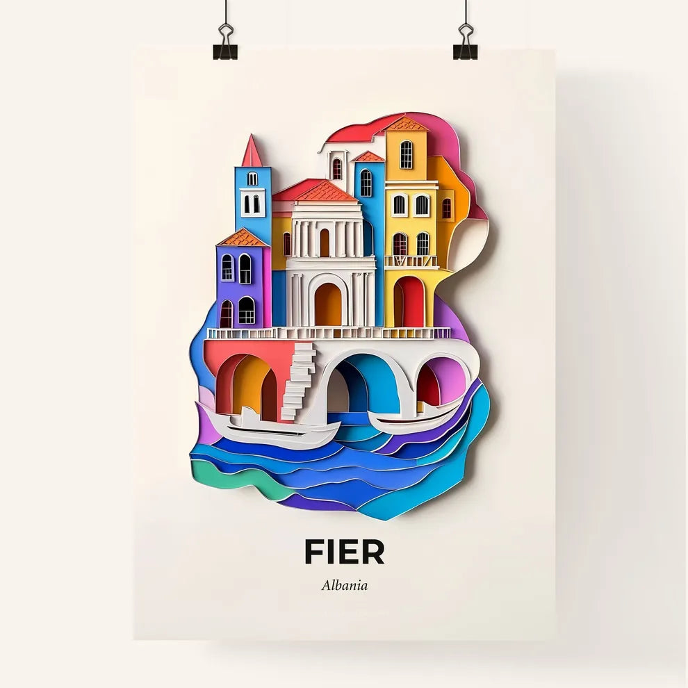 Vivid Fier, Albania, Colorful Poster