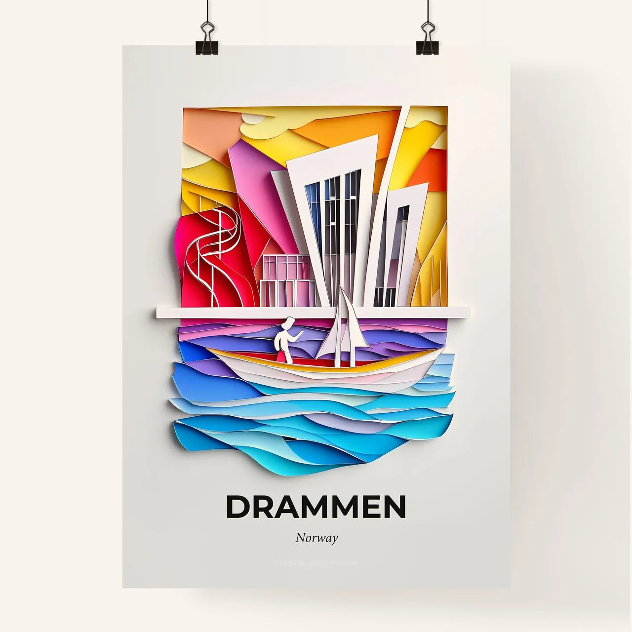 Vivid Drammen, Norway, Colorful Poster