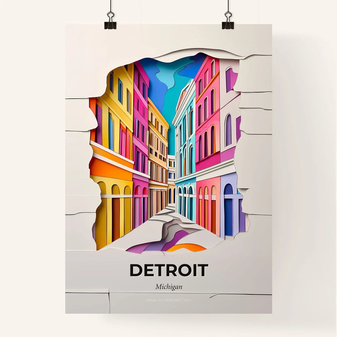 Vivid Detroit, Michigan, Colorful Poster