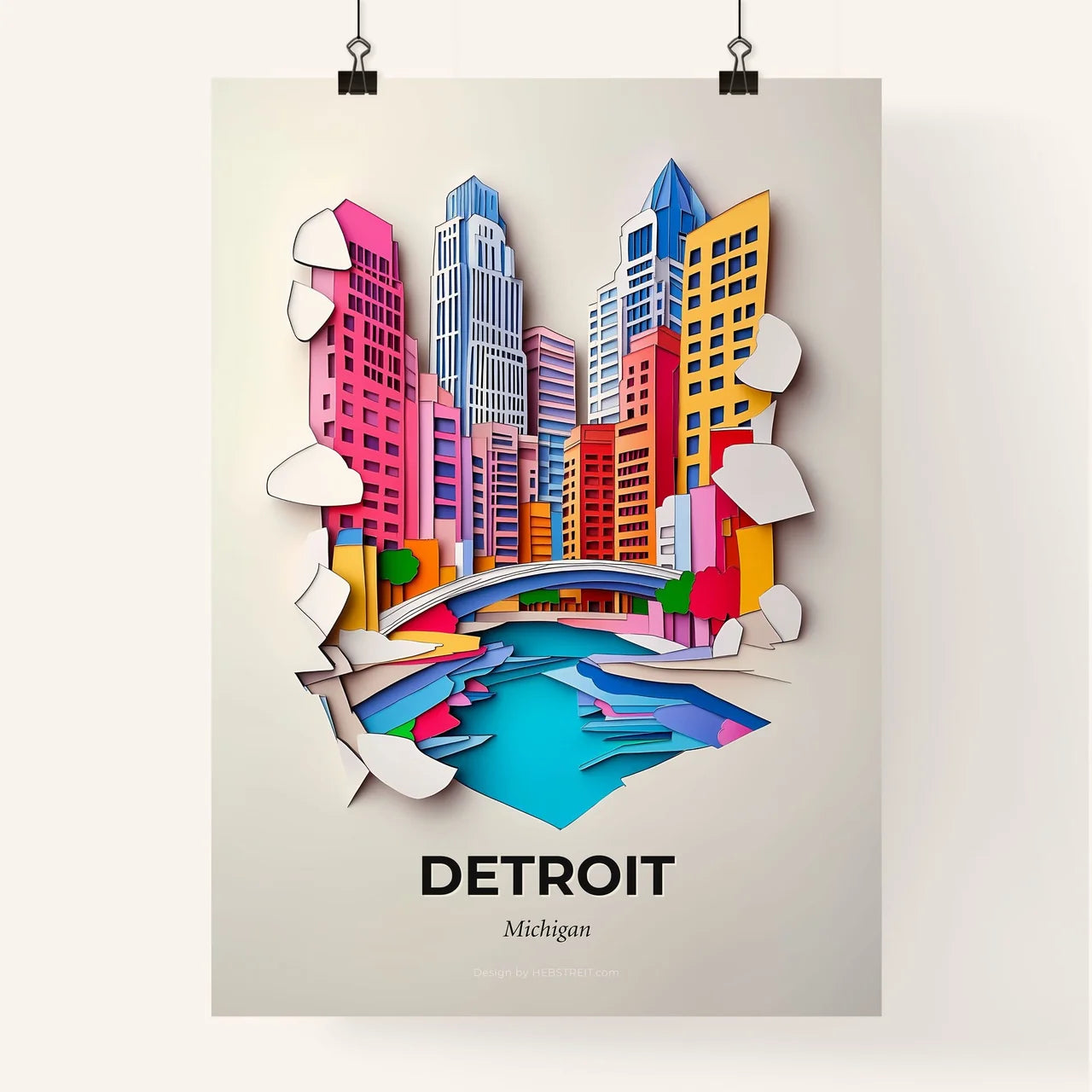 Vivid Detroit, Michigan, Colorful Poster