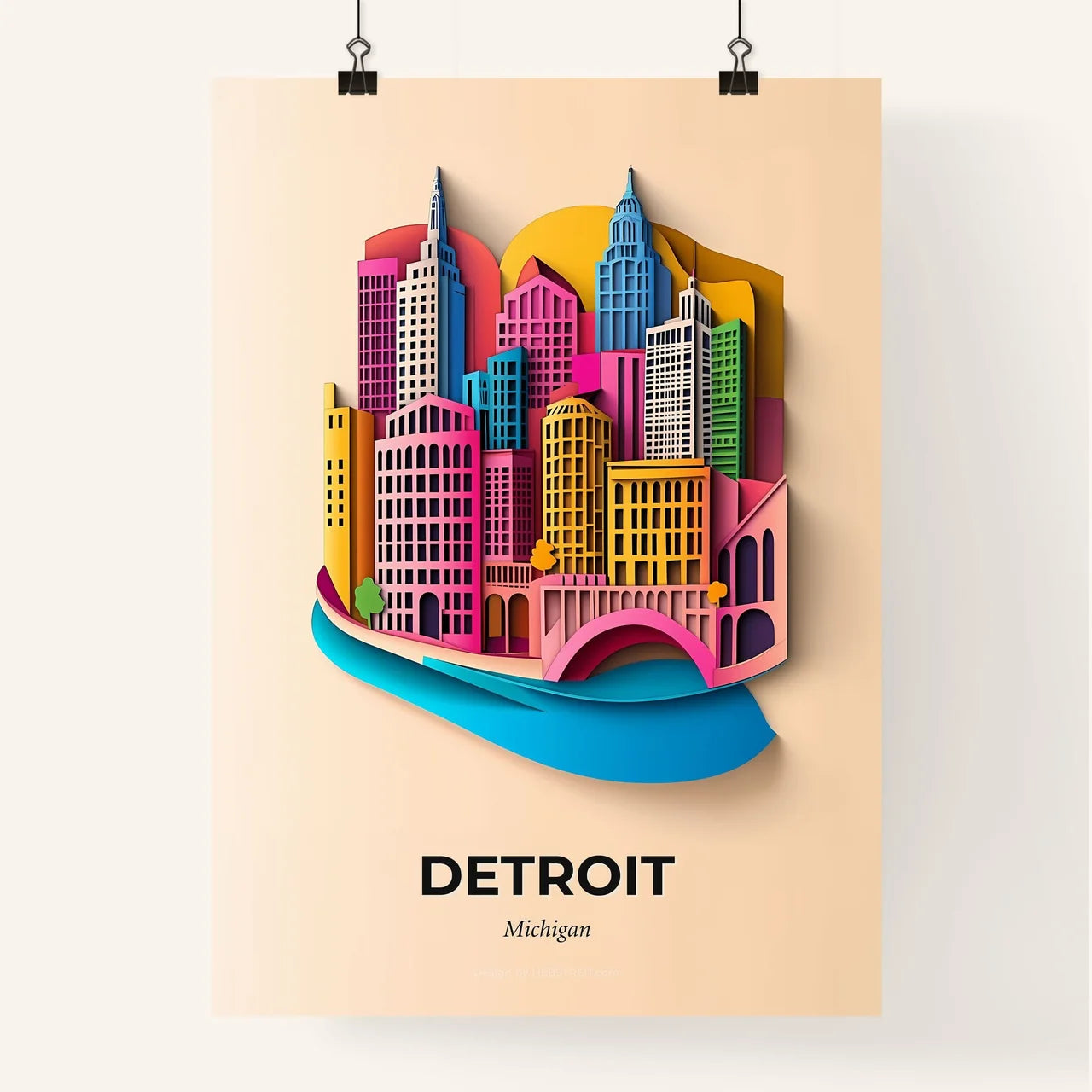 Vivid Detroit, Michigan, Colorful Poster