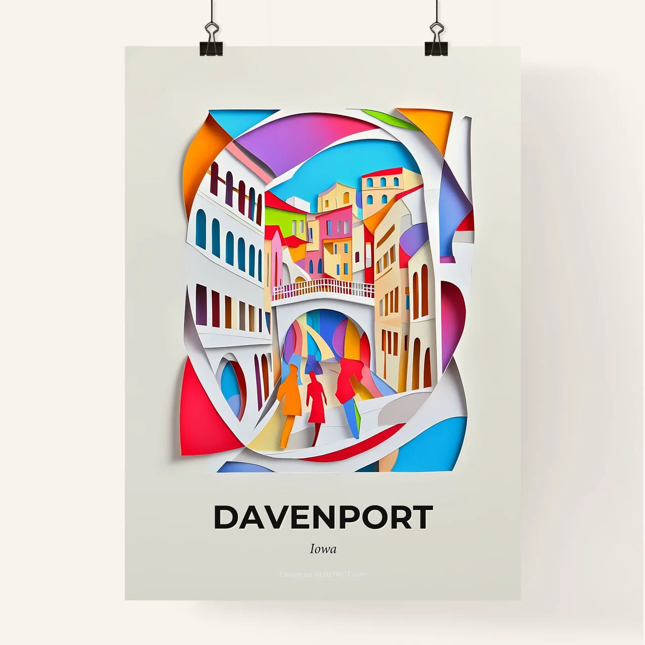 Vivid Davenport, Iowa, Colorful Poster