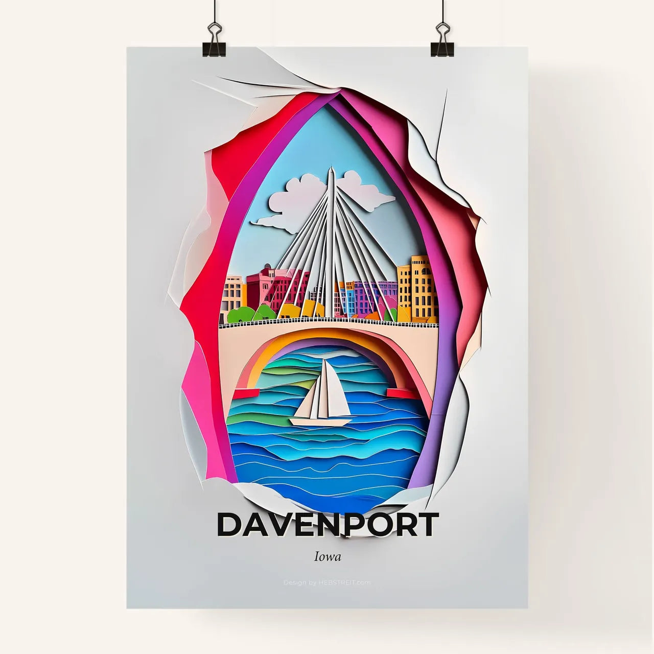 Vivid Davenport, Iowa, Colorful Poster