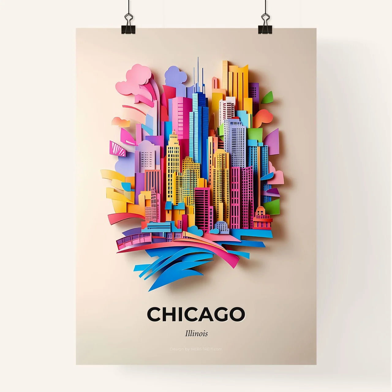 Vivid Chicago, Illinois, Colorful Poster
