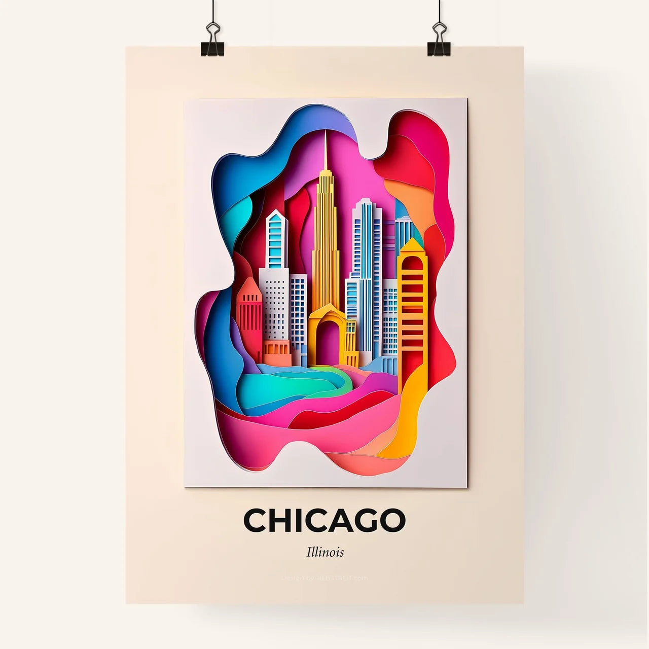 Vivid Chicago, Illinois, Colorful Poster