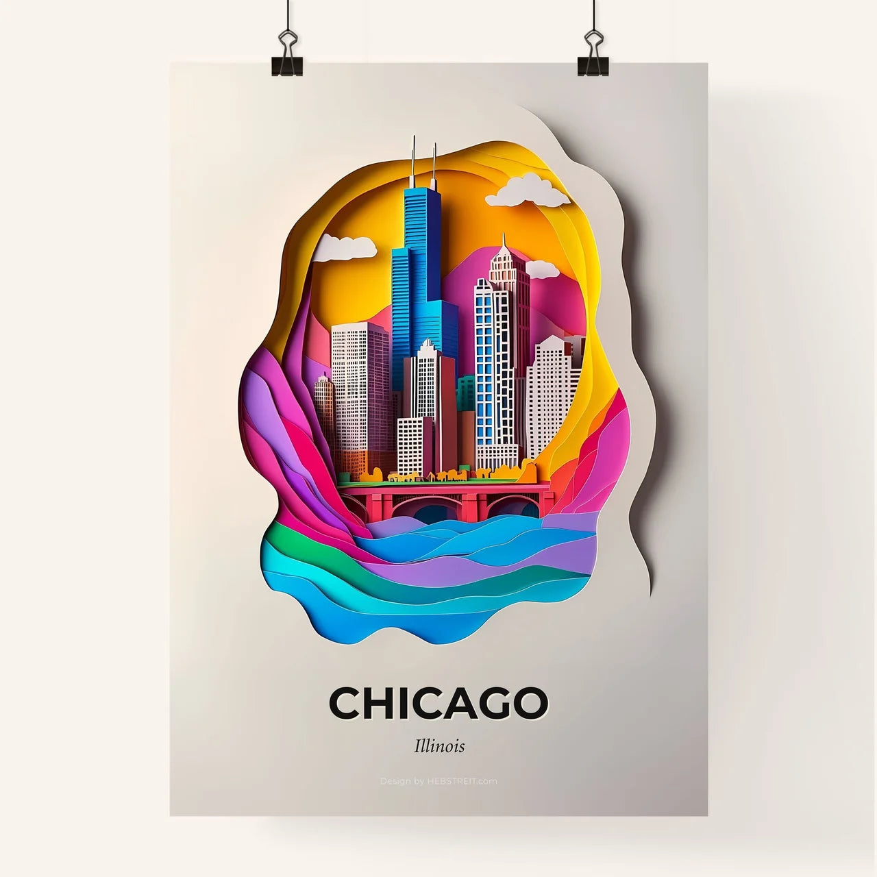 Vivid Chicago, Illinois, Colorful Poster