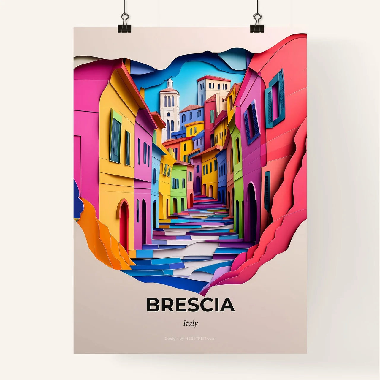 Vivid Brescia, Italy, Colorful Poster