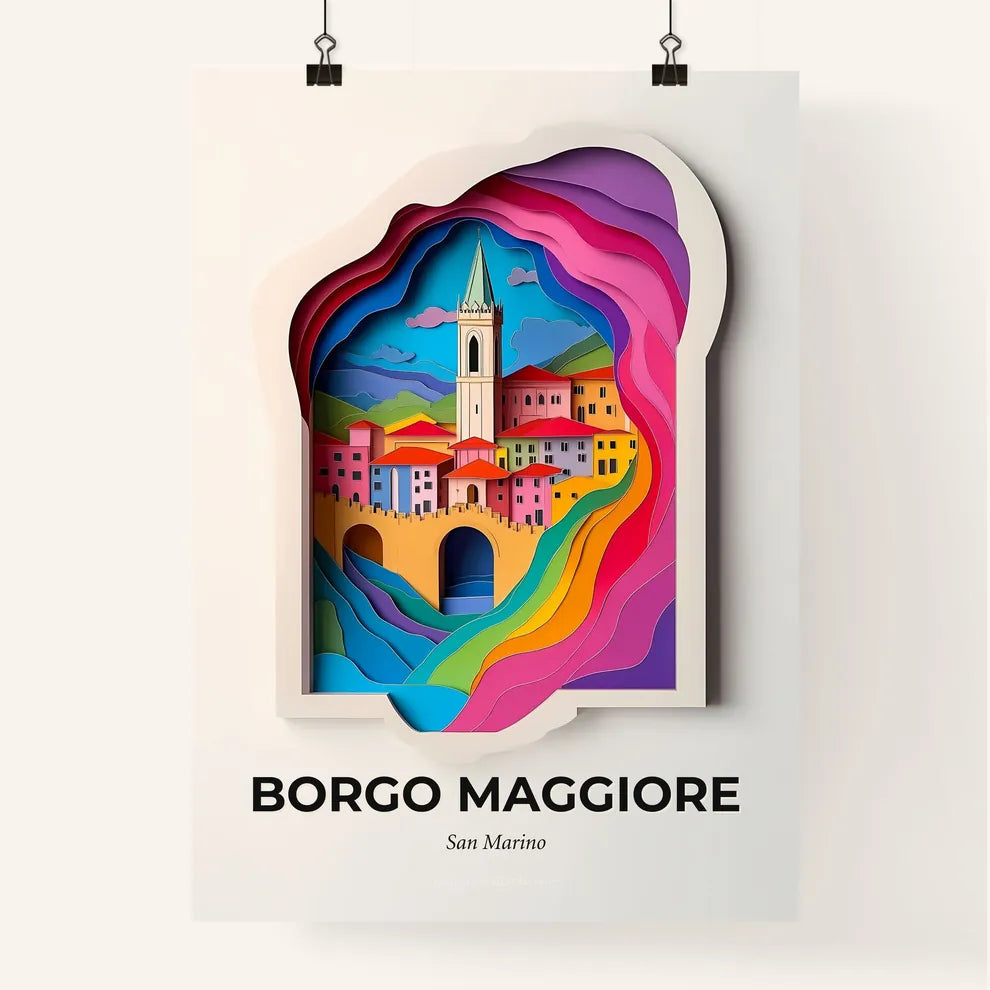 Vivid Borgo Maggiore, San Marino, Colorful Poster