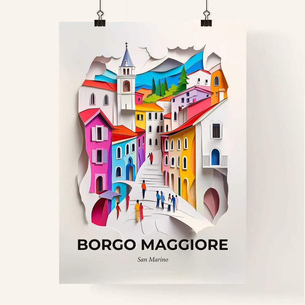 Vivid Borgo Maggiore, San Marino, Colorful Poster