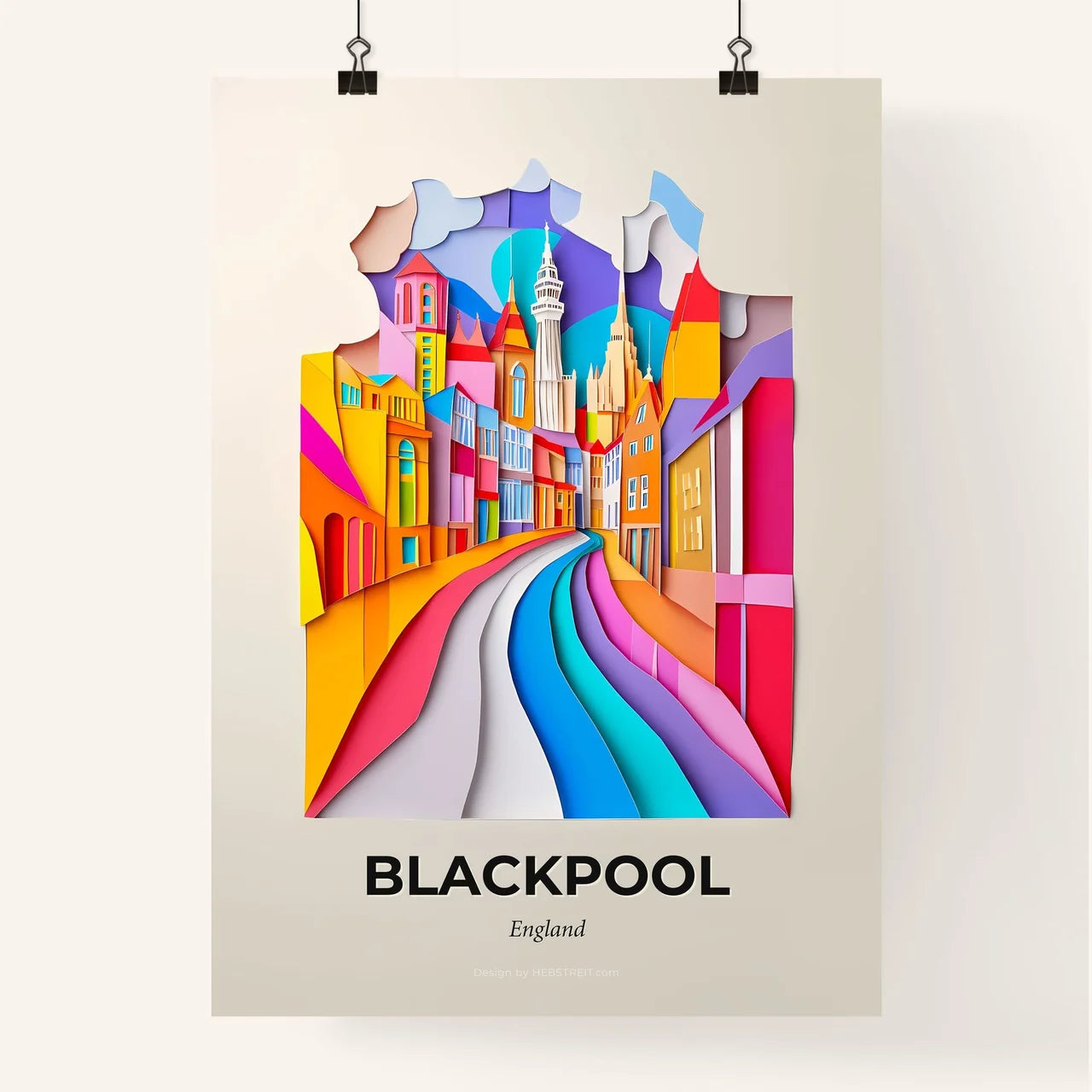 Vivid Blackpool, England, Colorful Poster