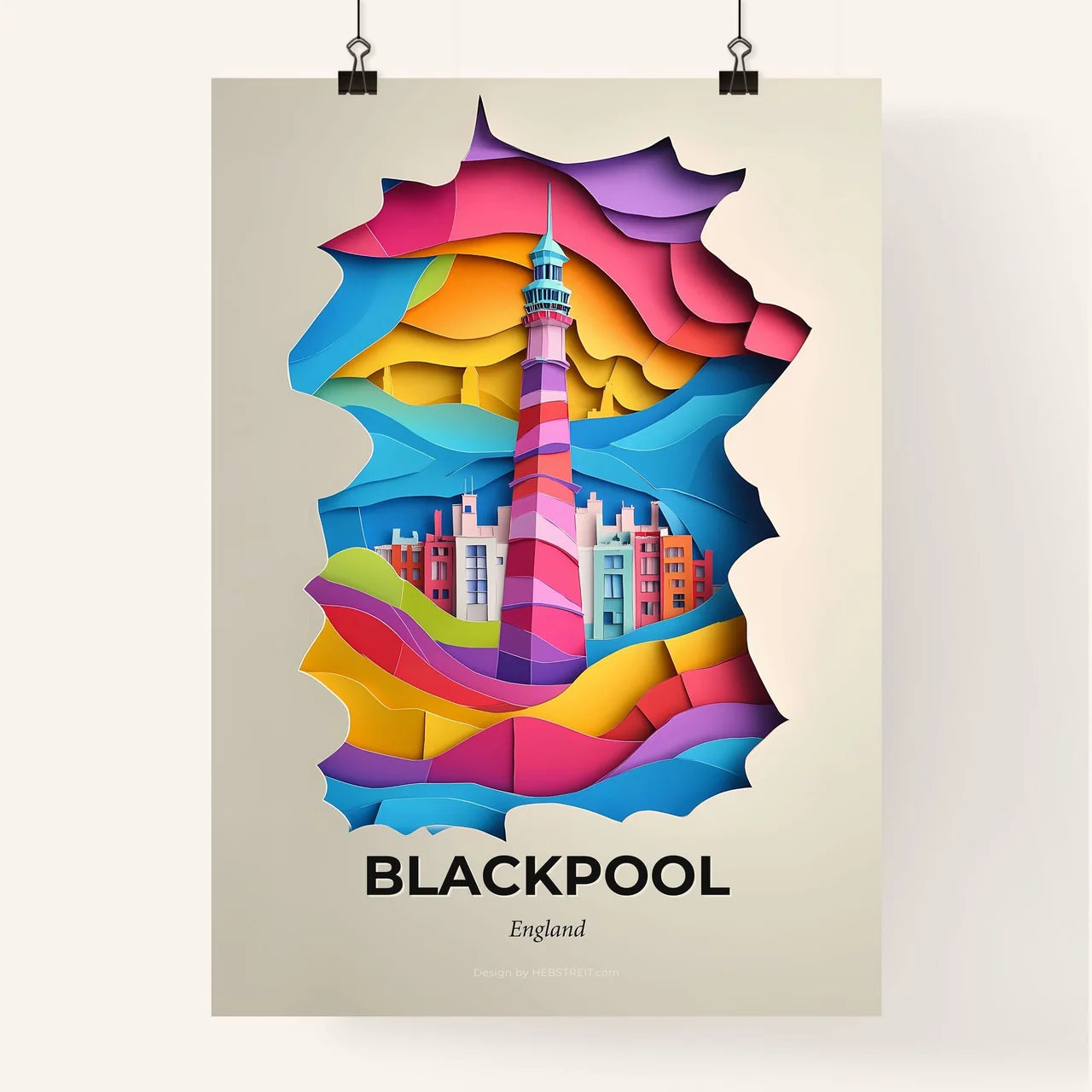 Vivid Blackpool, England, Colorful Poster