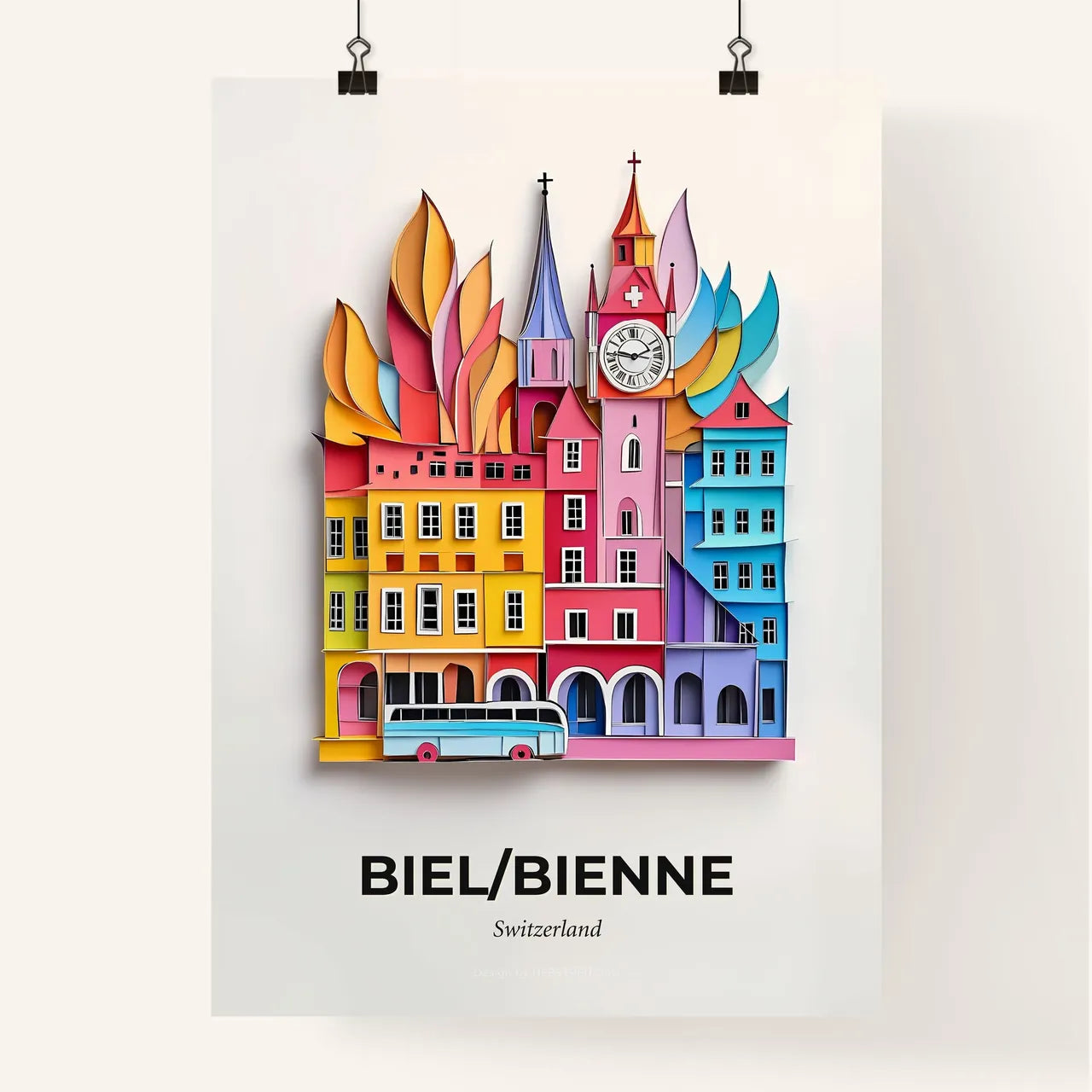 Vivid Biel/Bienne, Switzerland, Colorful Poster
