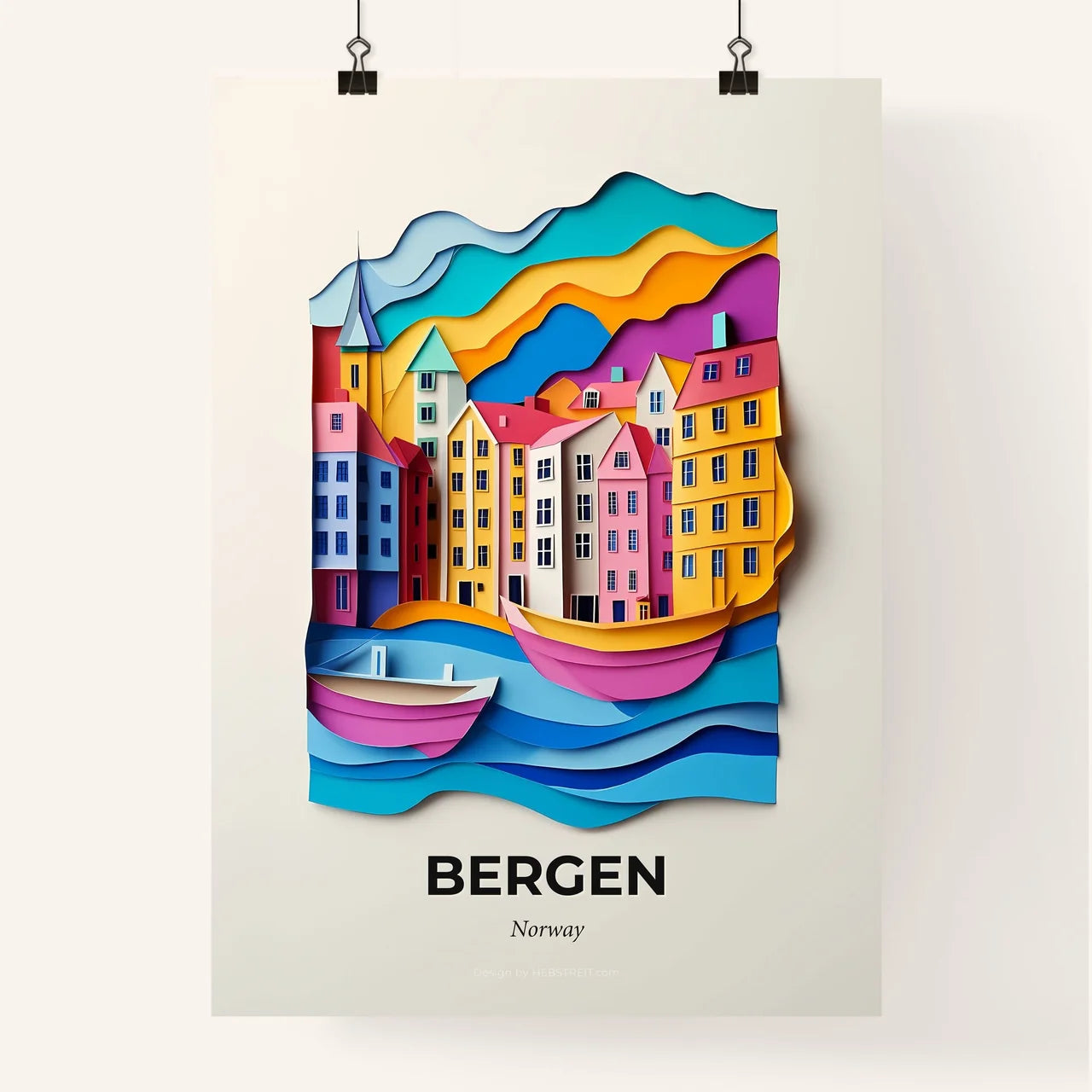 Vivid Bergen, Norway, Colorful Poster