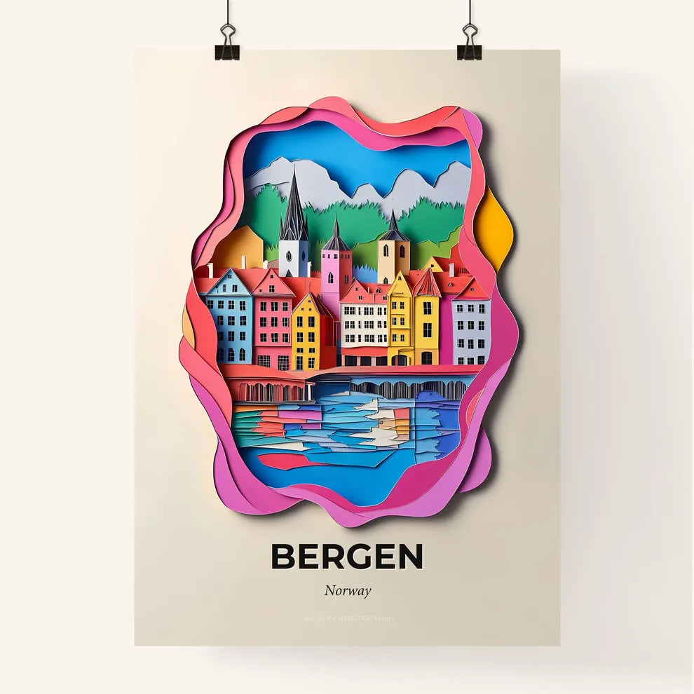 Vivid Bergen, Norway, Colorful Poster