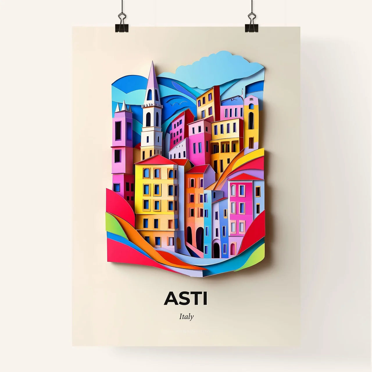 Vivid Asti, Italy, Colorful Poster
