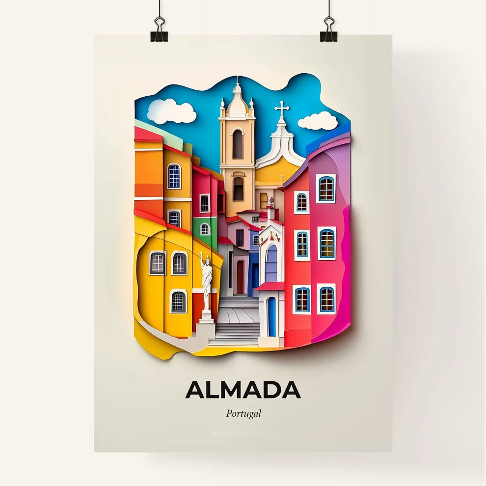 Vivid Almada, Portugal, Colorful Poster