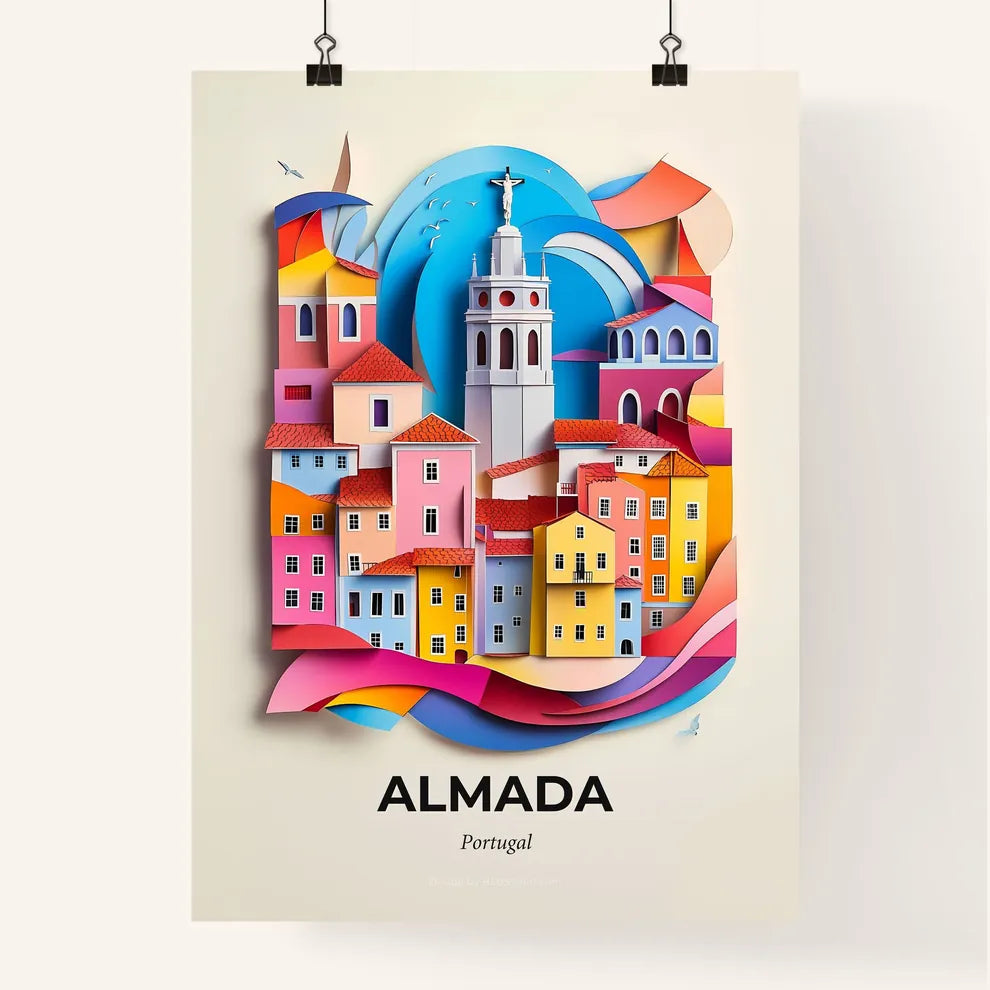 Vivid Almada, Portugal, Colorful Poster