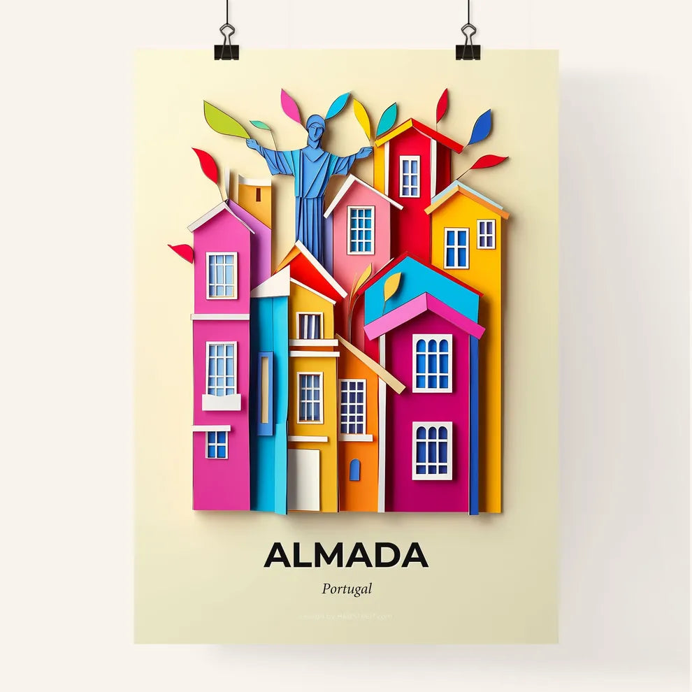 Vivid Almada, Portugal, Colorful Poster