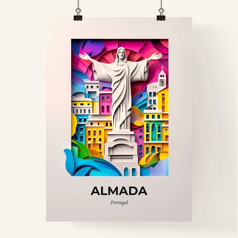 Vivid Almada, Portugal, Colorful Poster