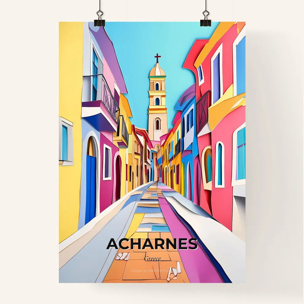 Vivid Acharnes, Greece, Colorful Poster