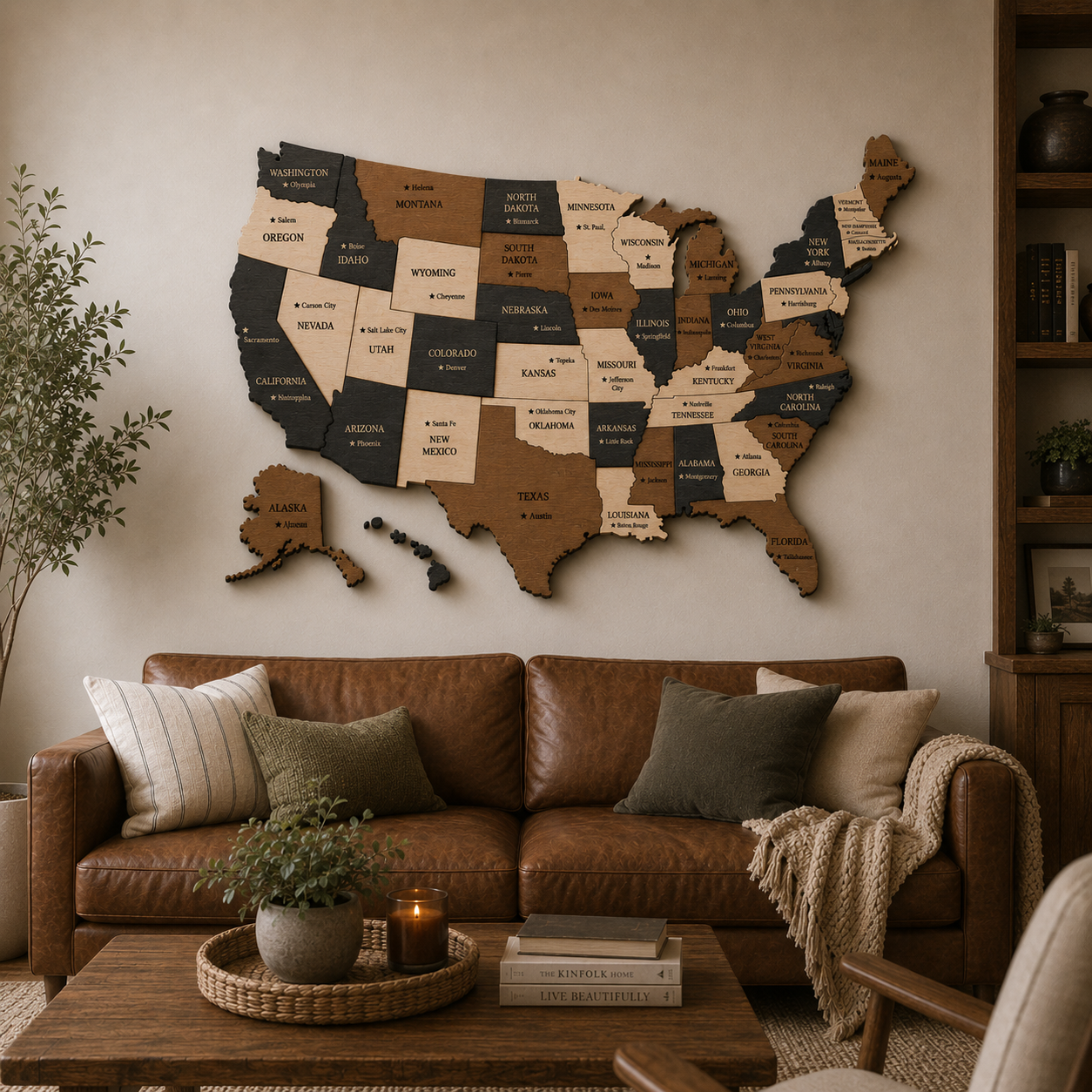 Wooden USA Map with States – Unique Wall Art for Home & Office