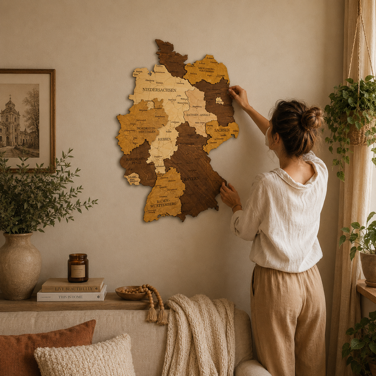 3D Germany Wooden Wall Map – Elegant Wall Art with City Names
