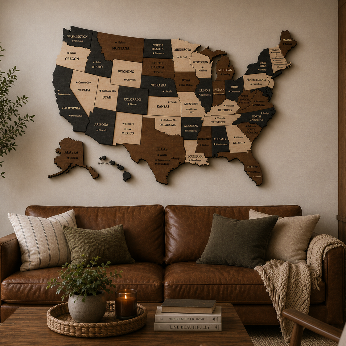 Wooden USA Map with States – Unique Wall Art for Home & Office