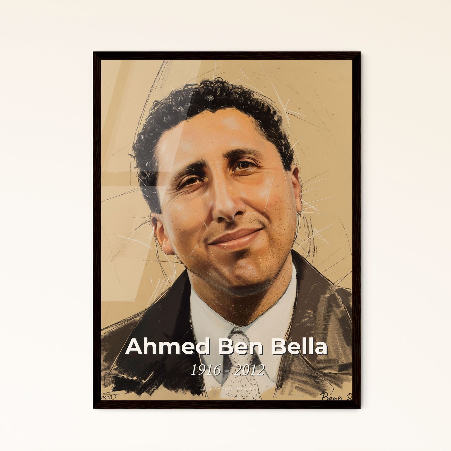 Celebrate Algerian Heritage: Stunning Portrait of Ahmed Ben Bella - Iconic Independence Leader in Contemporary Art Print