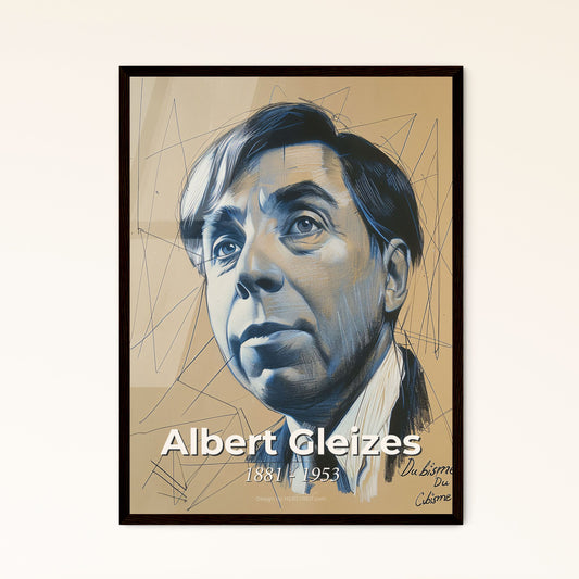 Captivating Cubist Elegance: Albert Gleizes-Inspired Smiling Portrait on Bright Beige – Perfect for Modern Home Décor & Gifting