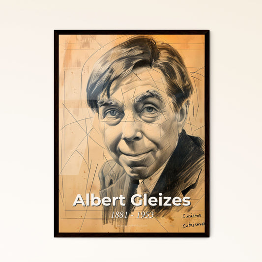 Elegant Cubist Portrait of Albert Gleizes: Vibrant Lines & Subtle Hues on Beige - A Stunning Print for Home or Gift