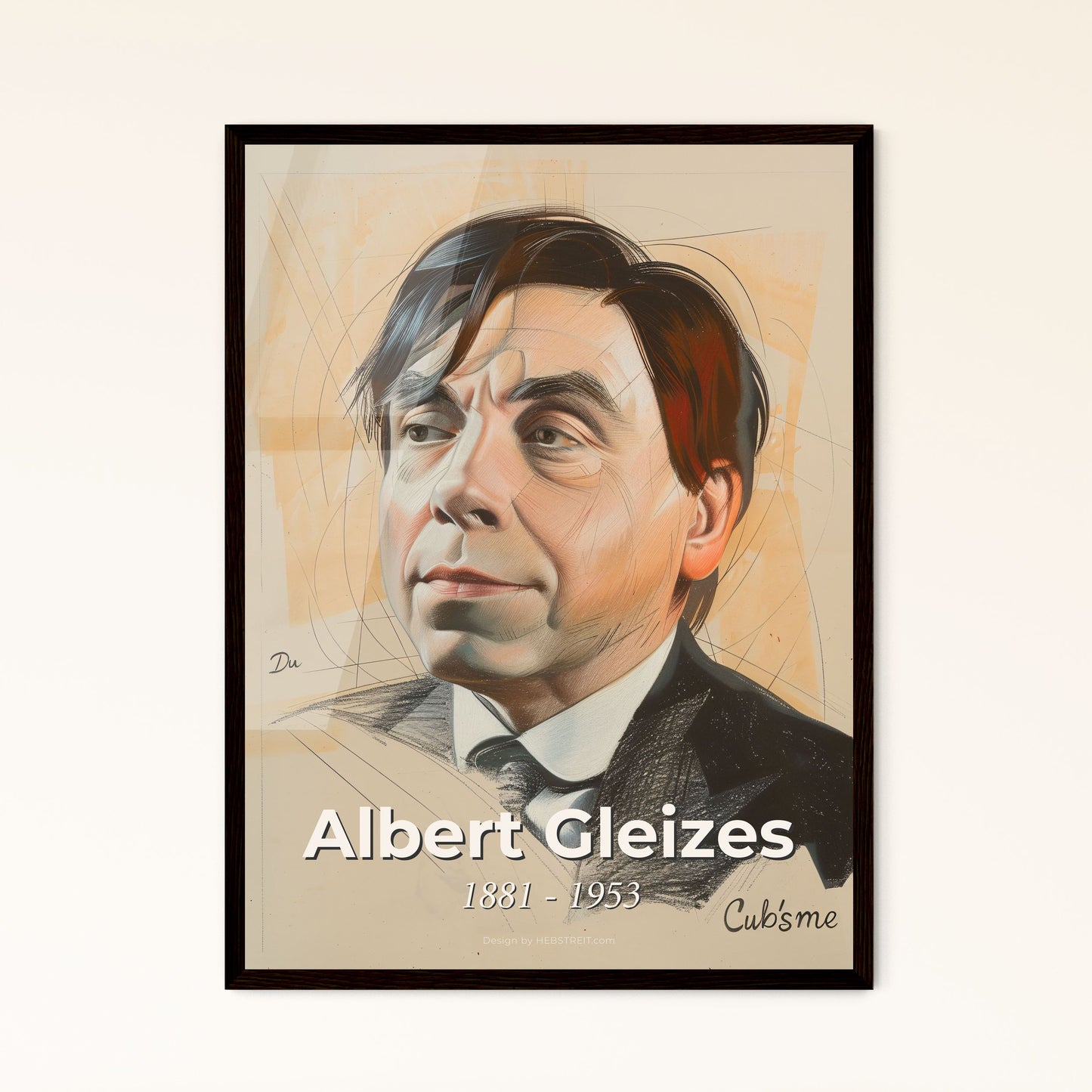 Dynamic Cubist Elegance: Albert Gleizes-Inspired Portrait on Beige – Perfect Gift & Stunning Home Decor Print Options Available!