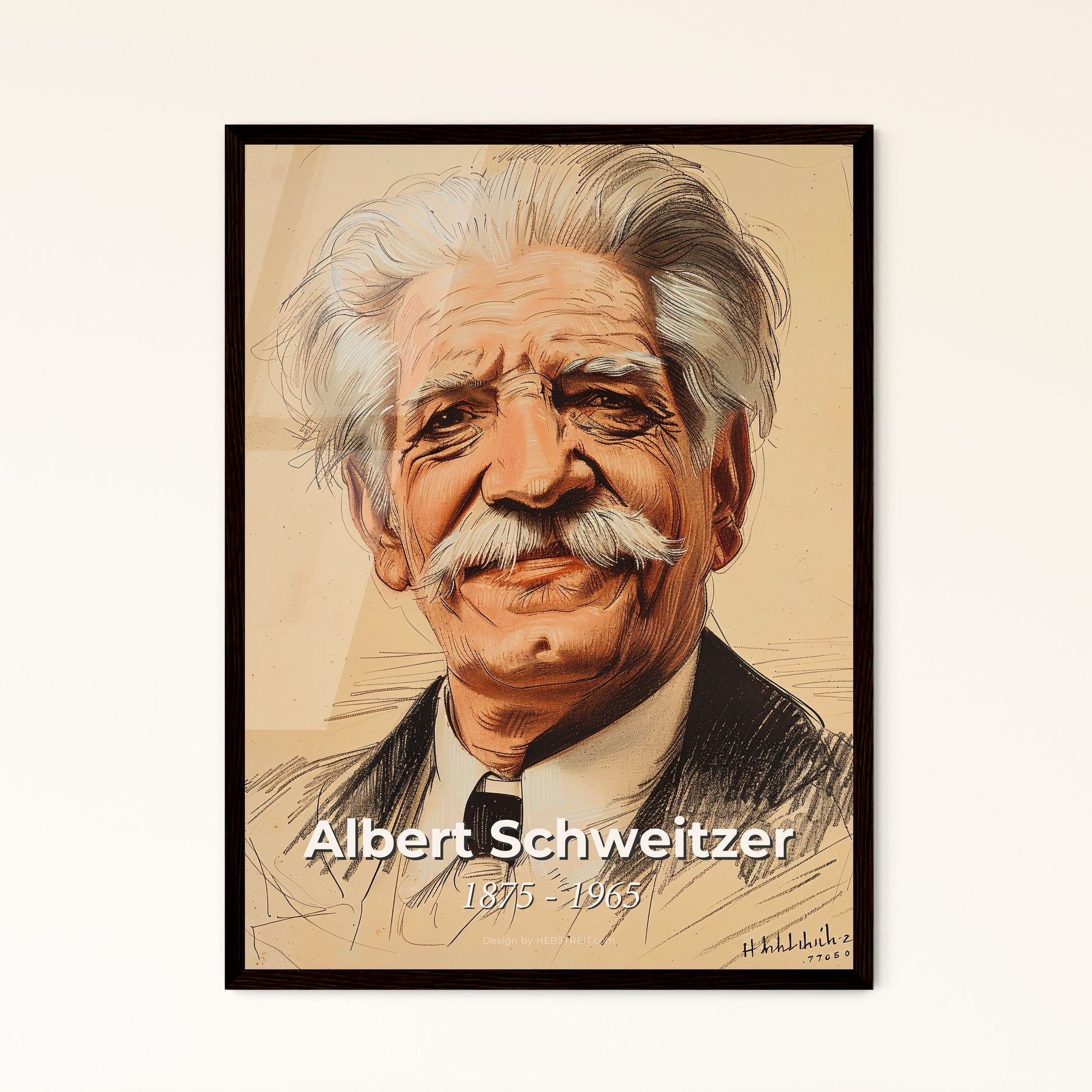 Contemporary Portrait of Albert Schweitzer: Dynamic Art Print Celebrating Humanitarian Legacy & Ethereal Charm for Modern Décor