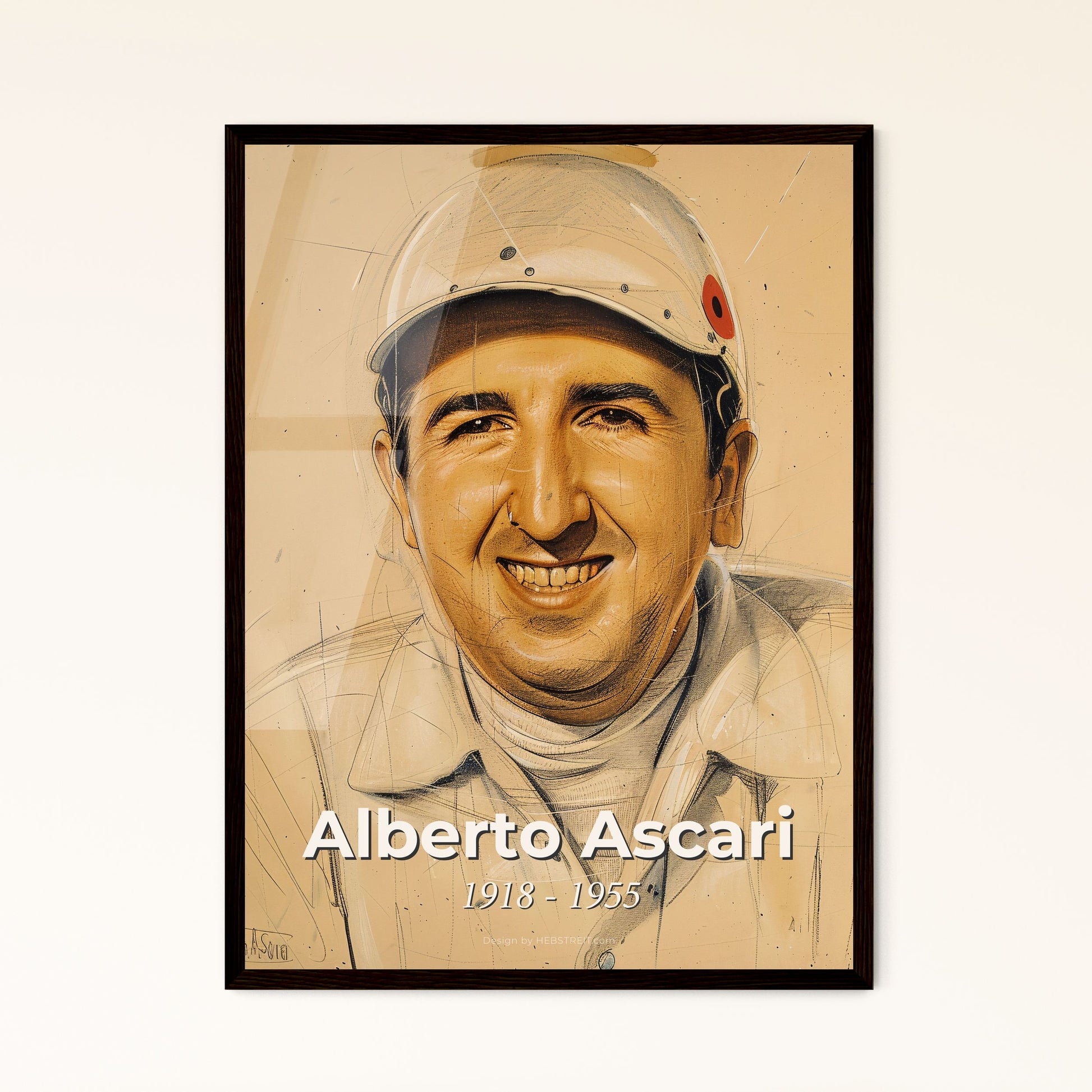 Dynamic Contemporary Portrait of Alberto Ascari: Two-Time F1 Champion - Striking Art Print for Home Decor & Unique Gifts