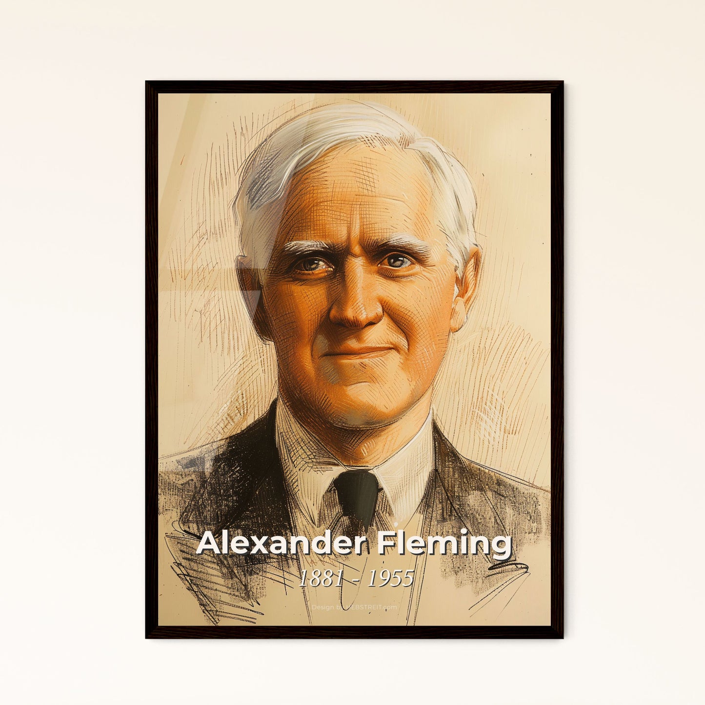 Whimsical Tribute to Alexander Fleming: A Contemporary Portrait of the Pioneer of Penicillin in Elegant Hues and Dynamic Lines