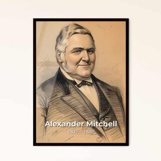 Elegant Portrait of Alexander Mitchell: Scottish-American Railway Visionary in Contemporary Hatching Art - Perfect for Home Decor!