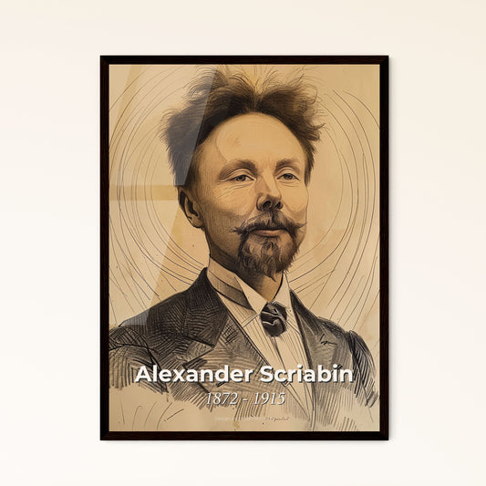 Captivating Portrait of Alexander Scriabin: Mystical Composer - Contemporary Art Print on Beige, Framed Options & Aluminum - Perfect Gift!