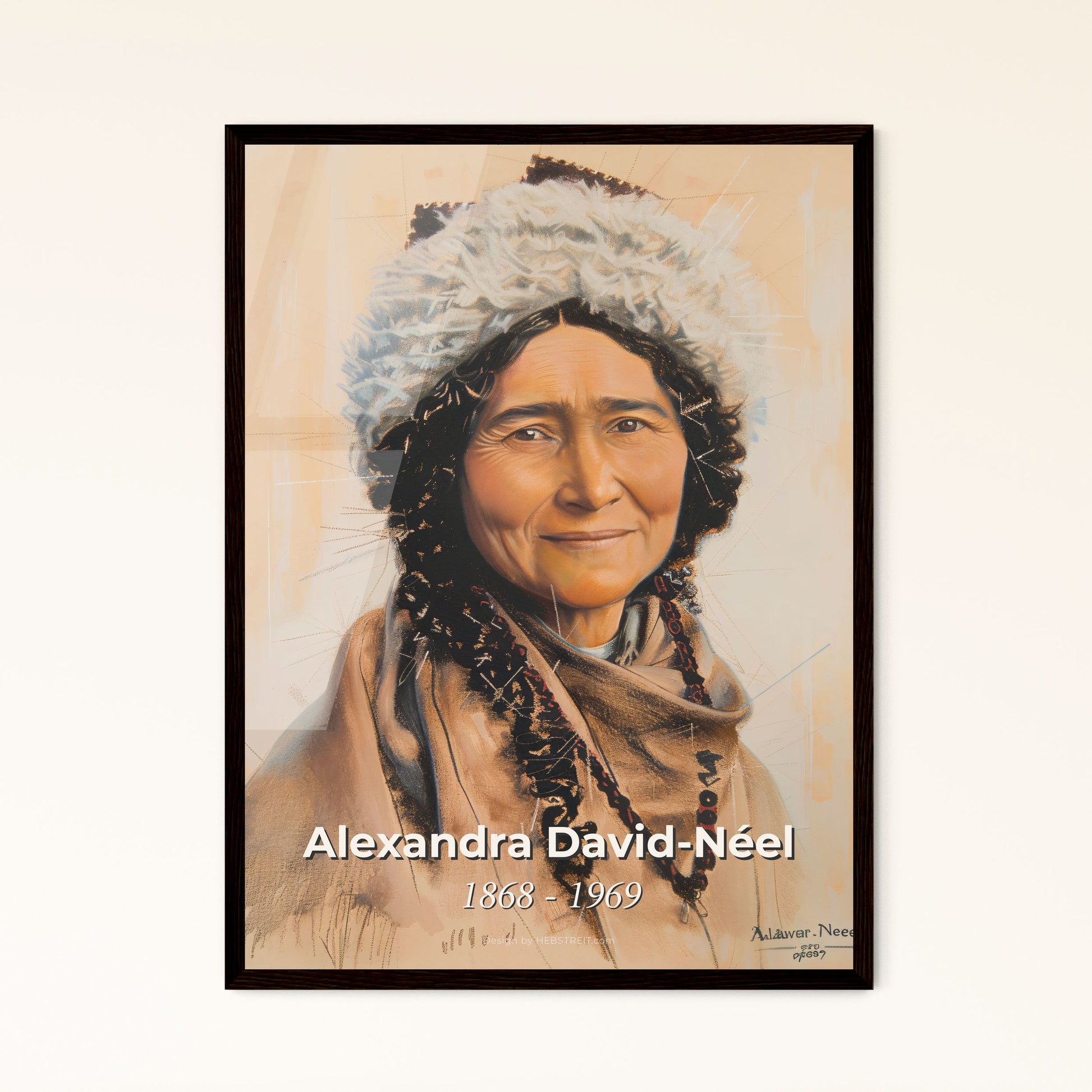 Captivating Portrait of Alexandra David-Néel: Iconic Explorer in a Dynamic Contemporary Art Style - Perfect for Home Décor