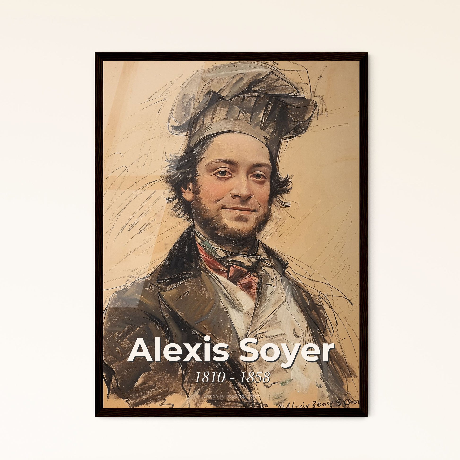 Alexis Soyer: Revolutionary Chef of the Crimean War - Contemporary Portrait Art Print with Dynamic Lines & Elegant Hatching