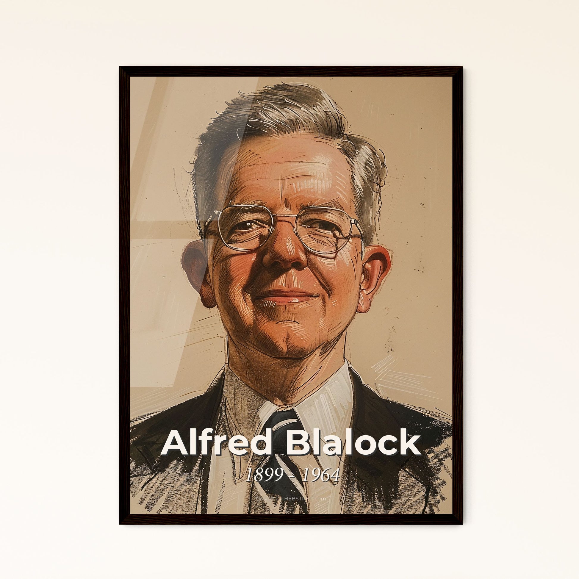 Alfred Blalock: Iconic Pioneer of Cardiac Surgery - Contemporary Artwork on Beige, Elegant Lines & Hatching - Perfect for Home Décor