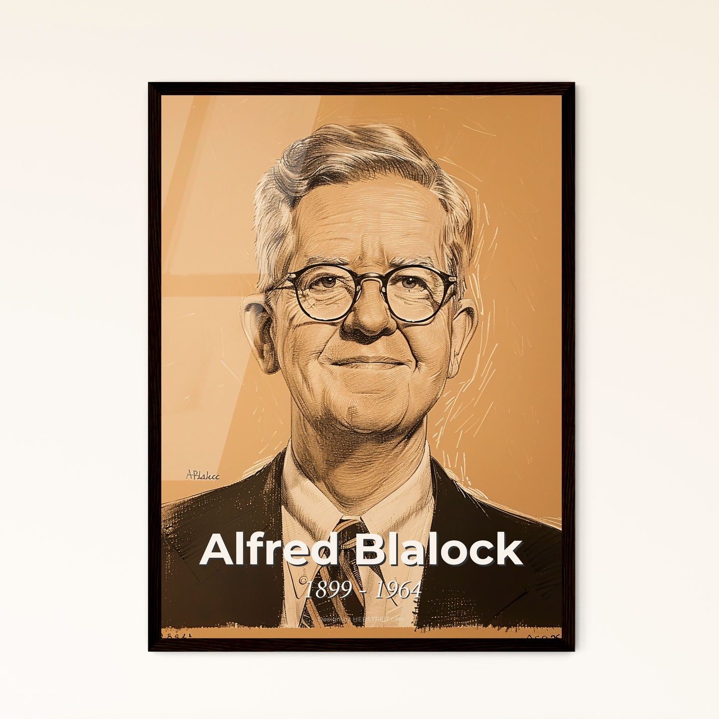 Alfred Blalock: Vintage Portrait of a Pioneering Heart Surgeon - Contemporary Art Print with Dynamic Lines & Subtle Colors