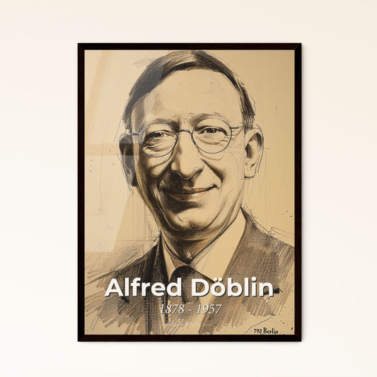 Alfred Döblin Portrait: Dynamic Modernist Artwork on Beige, Framed Print for Elegant Home Decor | Unique Gift Idea