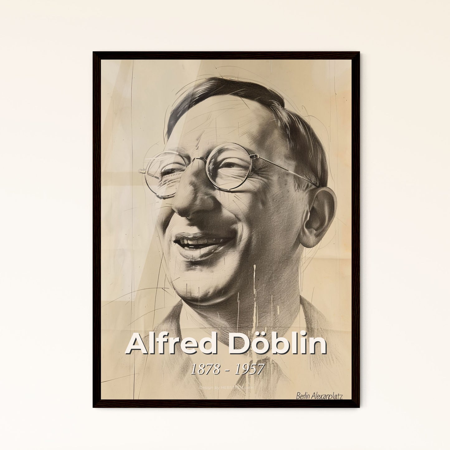 Alfred Döblin: Modernist Literary Icon - Captivating Contemporary Portrait on Bright Beige, Perfect for Home Decor & Gifts