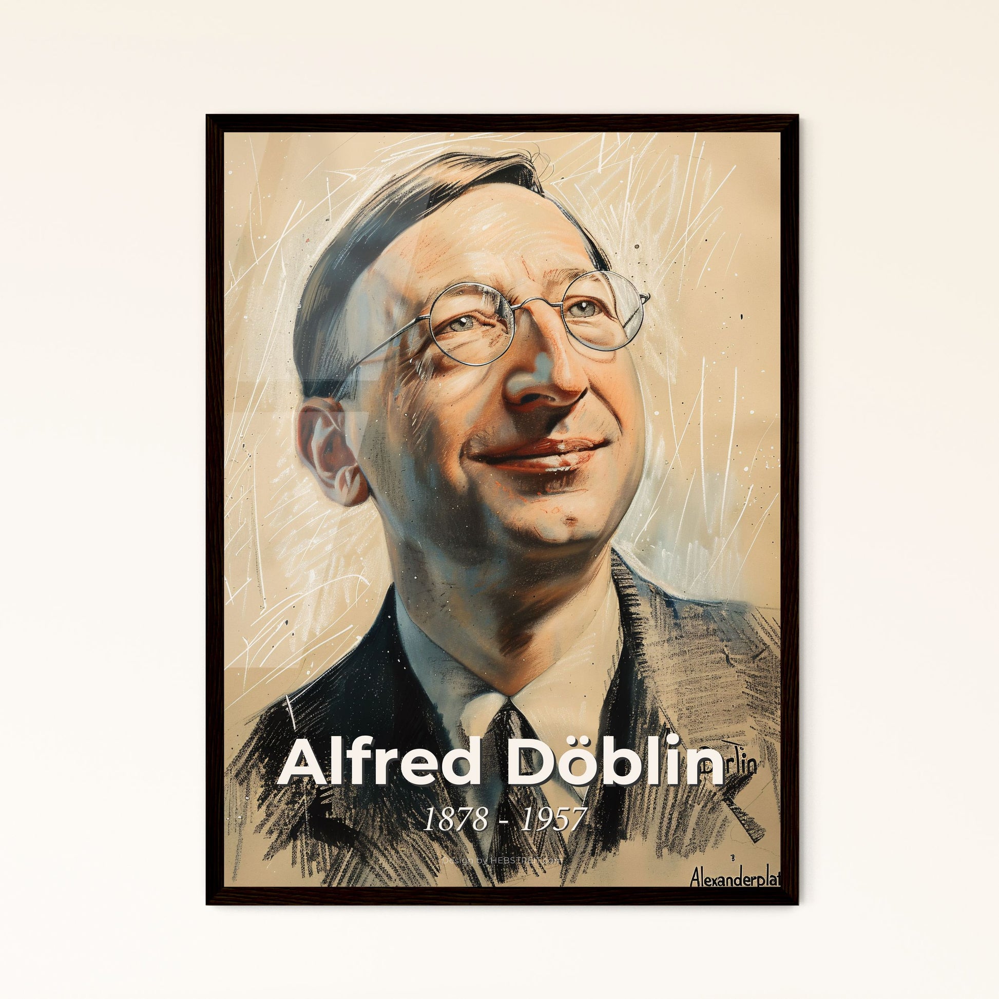 Alfred Döblin: Modernist Icon - Elegant Art Print on Beige with Dynamic Lines & Subtle Hues for Contemporary Home Decor.