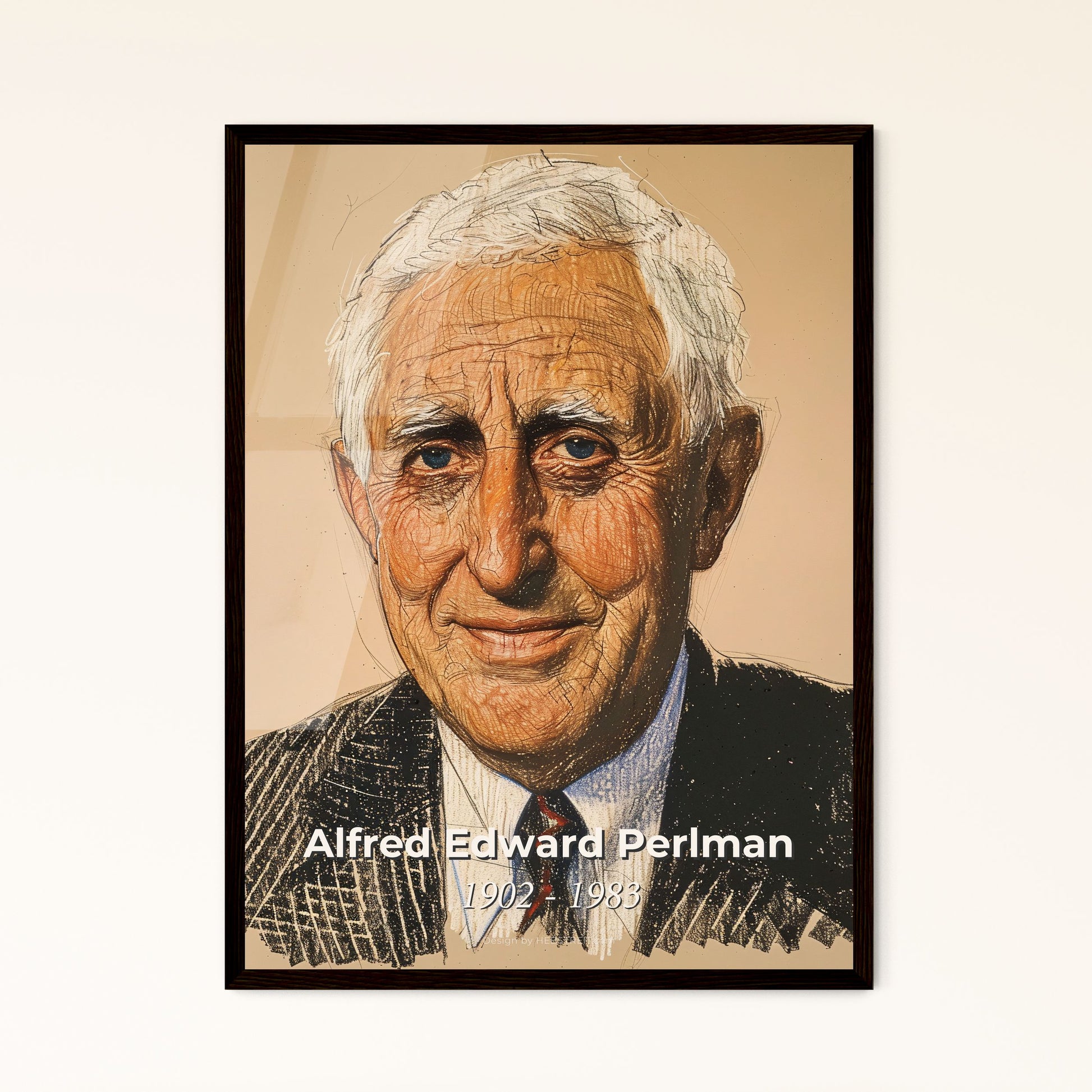 Alfred E. Perlman: Modern Railway Visionary - Elegant Portrait Print with Dynamic Lines & Sensual Hatching for Home Decor