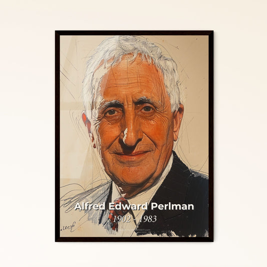 Alfred Edward Perlman: Visionary Railway Executive - Contemporary Portrait on Beige, Modern Art Print for Elegant Home Decor.