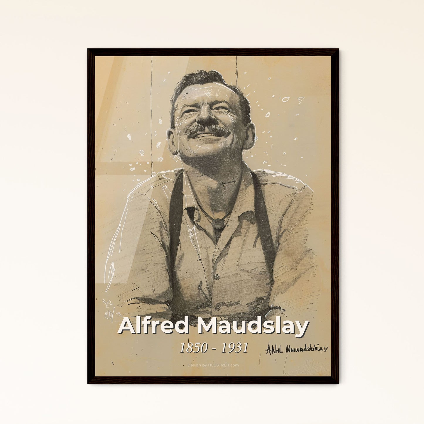 Alfred Maudslay: Celebrated British Archaeologist - Elegant Contemporary Drawing on Beige, Perfect for Home Decor or Gifts